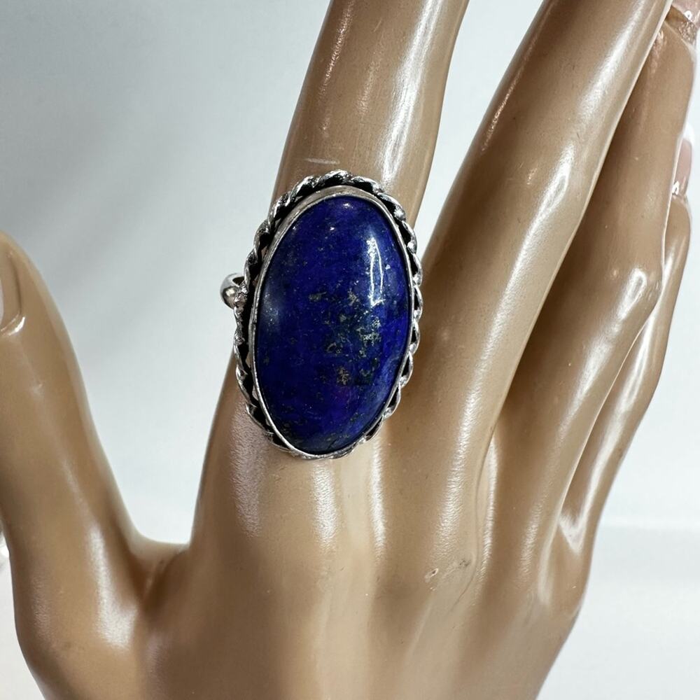 Lapus blue semi precious gemstone ring size 8.5 stamp 925 silver plated handmade